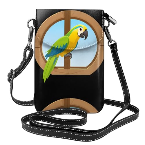 Étui pour femme en cuir véritable avec fenêtre motif perroquet raffiné