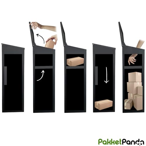 PakketPanda® XXL Pakketbrievenbus, antraciet, grote brievenbus, roestvrij staal, pakketbox voor buiten, groot, XXL, brievenbus, voor pakketten, brievenbus met pakketvak, met standaard, zwart - Afbeelding 6