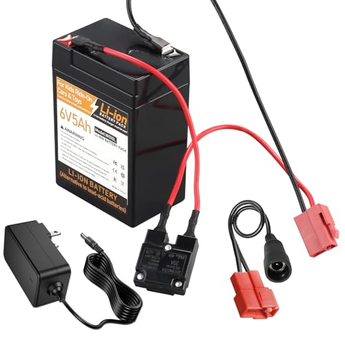 Tnvodejo 6V 5Ah Li-ion Rechargeable Battery Replacement Battery Compatible with Kids Trax Rideamals Horse Toddler Quad Rollplay Flex Kart Steam Train Dragon Mini Quad PJ Masks Child Ride-On Car