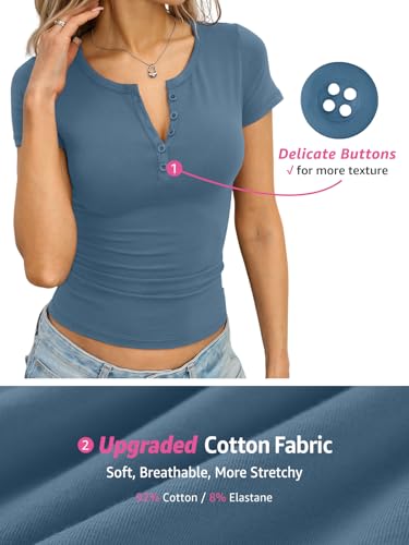 Image of EasyGala Womens Cotton Short Sleeve Shirts V Neck Henley Tops Basic Tees