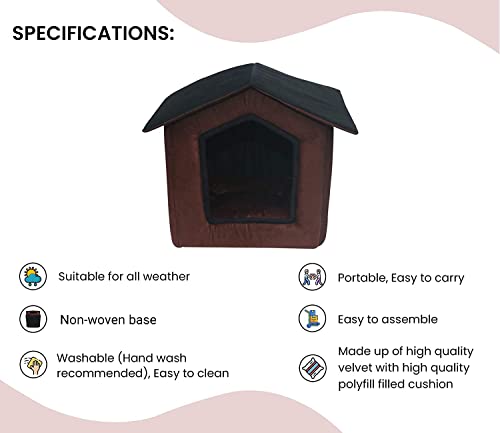 Image of Mellifluous Toy Breed Dogs and Cat Foldable House /Hut Length 45 cm Width 48 cm Height 53 cm (M, Brown-Black)