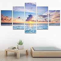 SIGNWIN 5 Panel Canvas Wall Art Modern Art Coastal Colorful Multicolor Photography Romantics Sunset for Home Decorations Ready to Hang - 60