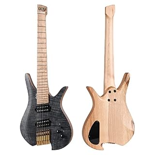 Batking Guitare électrique sans tête, guitare de voyage à 7 cordes à frouette (noir mat) - Les Beatles, Paul McCartney, John Lennon, RIngo Starr, George Harrison
