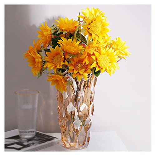 MEIZHITU Arreglos Florales Paño de Seda Girasol Flores Artificiales Ramo Florero de Vidrio de Alto Grado for decoración del hogar Accesorios de Boda Flower Flower Centro de Flores Cementerio