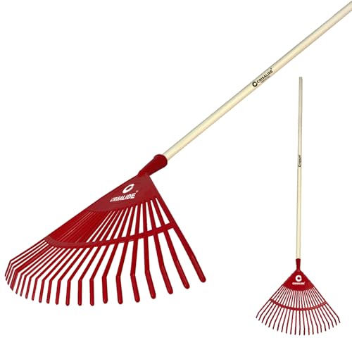 Crisalide®- Rastrello In PVC 22 Denti 40x40CM Con Barra Di Rinforzo, Completo Di Manico In Faggio 150CM, Ideale Per Foglie E Piccoli Detriti