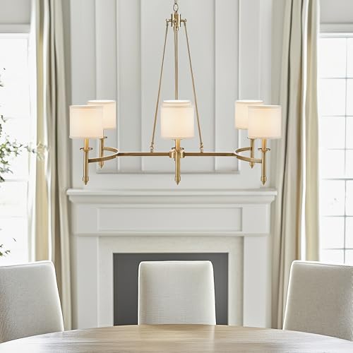 Hampton Hill 6-Light Chandelier for Bedroom Eleganza Farmhouse Inspired Bedford Collection, Curved Metal Frame, Height Adjustable Dining Room Chandelier, Easy Installation, 39.25" W, Antique Gold by Hampton Hill - Used condition - US$143.63