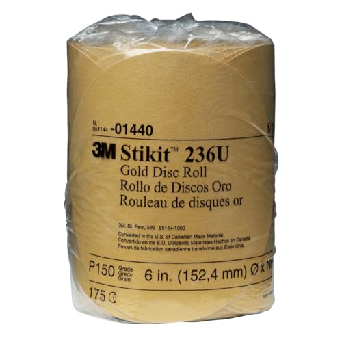 3M Stikit Gold Disc Roll 236U, 01440, 6 in, P150 Grade, 175 Discs Per Roll, Automoitve Abrasives
