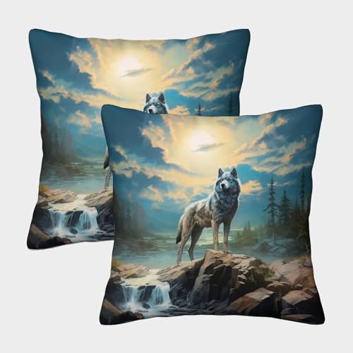 ZHUICHENG Loup Housse De Coussin Ensemble De 2 Animal Sauvage Loup Taie d'oreiller Décoratif Canapé Confort Et Douceur Garantis Housses De Coussin avec...