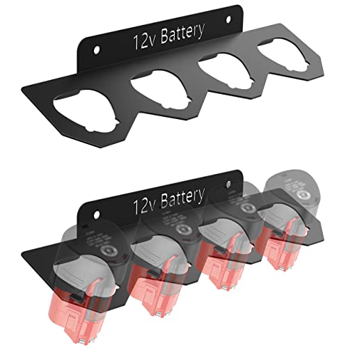 Herbert-fty Metal Battery Holder for Milwaukee M12,Durable Battery Wall Mount Rack for 12V Storage with 4 Slots,