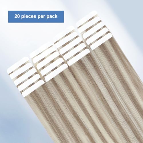 Image of Sixstarhair Invisible Tape In Hair Extensions Real Human Hair Blonde Highlights Gold Blonde With Ash Blonde Remy Tape Hair Extensions for Woman 20 Pieces 50g[Color #P20-60 22 inch]