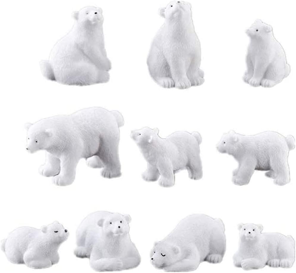 SYOSI Mini Polar Bear Realistic Animals Figures Animals Miniature Resin Mini Polar Bear Figurine Fairy Cake Toppers Christmas Party Birthday Gifts Garden Micro Landscape Decoration, 20 Pcs