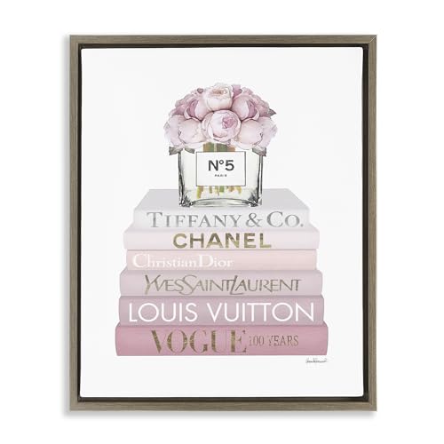 Image of Pink Rose Bouquet Bookstack Glam, 16 x 20 Inch Canvas in Floater Frame | Stupell Industries . By Amanda Greenwood . Ready to hang . Made in USA