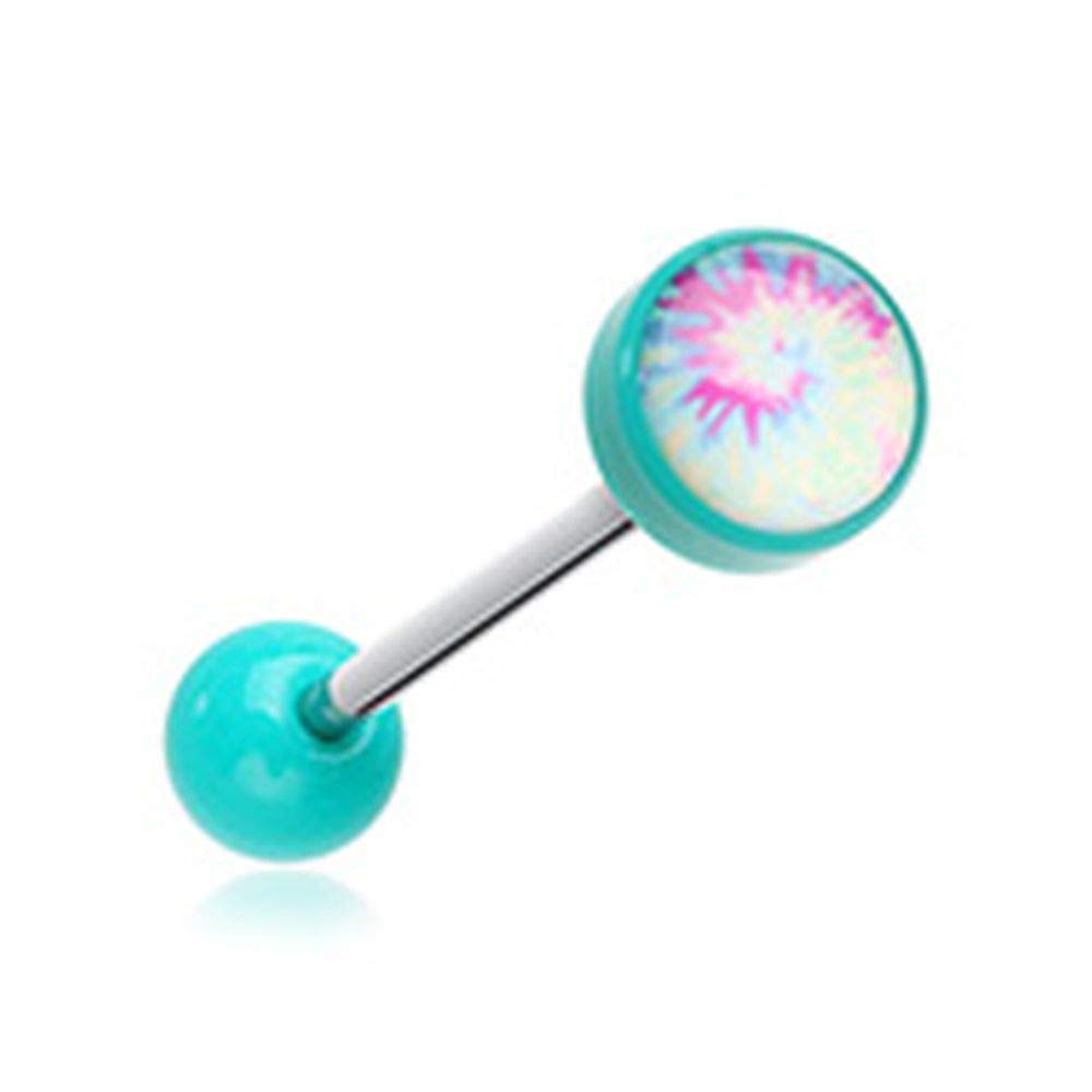 Covet Jewelry Pastel Tie-Dye Logo Acrylic Barbell Tongue Ring