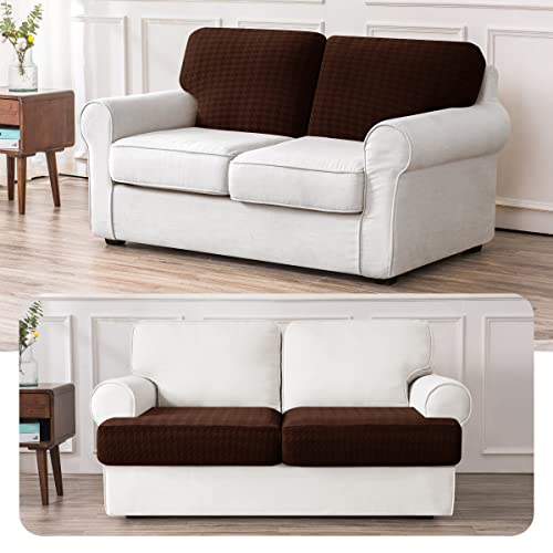 Chun Yi 2Pc Stretch Houndstooth Couch Cushion Cover Sofa Backrest Cushion Slipcover Suitable For Armchair Loveseat Sofa, Couch Back Cushion Covers Checks Swallow Gird Fabric (T-2Pc, Chocolate) #TOP1