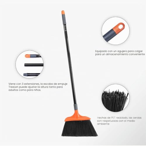 Miniatura 6 de Treelen Escoba Resistente, Escoba Angular De Mango Largo De 14.5 Pulgadas De Ancho Para Garajes, Patios, Aceras, Cubiertas Y Superficies Al Aire Libre, Hogar, Cocina, Habitación,