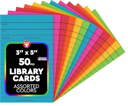 Hygloss Library Checkout Cards for Traditional Book Pockets and Classroom Organization - Vintage Style Bright Colors Due Date Tracking, 3x5 Inch, 50 Pack