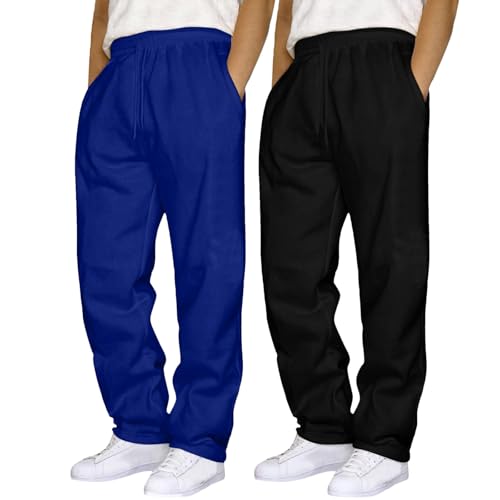 2 Pack Mens Baggy Pants Wide Leg Casual Lounge Sweatpants Loose Elastic Waist Drawstring Jogger Baggy Sweat Pants