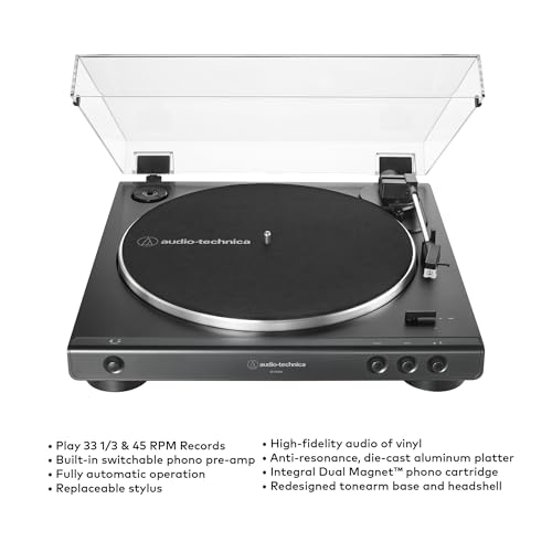 Audio-Technica AT-LP60X Fully Automatic Belt-Drive Stereo Turntable with Built-in Preamp and USB Output Vinyl Playback Bundle with 3-Inch Powered Studio Monitors Pair (Black) (3 Items)