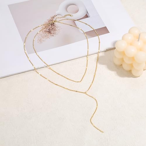 Gold/Silver Plated Necklace for Women, Dainty Layered Long Necklaces for Women Trendy Simple Beaded Chain Y Necklace Waterproof Jewelry Gifts4