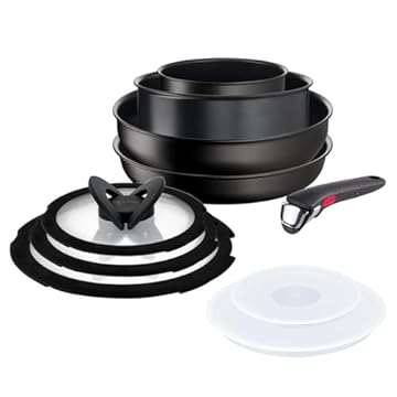 Lagostina Ingenio Intensive Pro, Set 10 Pezzi, 4 Corpi Pentola, 3 Coperchi in Vetro, 2 Coperchi in Plastica e Manico Rimovibile, Rivestimento in Titanio,per Tutte le Fonti di Calore Inclusa Induzione