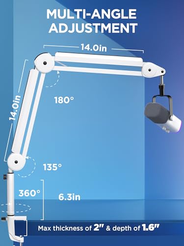 Image of InnoGear Mic Boom Arm Microphone Stand Cable Management for Blue Yeti FIFINE AM8 K669B HyperX QuadCast S SoloCast AT2020 and Other Microphone, White