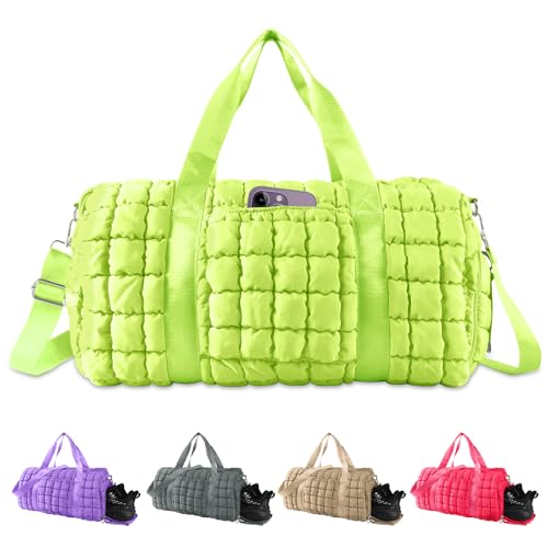 Image of Quilted Travel Duffle Bag Gym Bag for Women,Large Puffer Duffle Weekender Bag with Compartment,Workout Overnight Carry on Organizer Bag Duffle Bag for Airplane Travel(Green)
