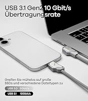 Aulumu M07 240W USB C auf USB C Kabel 2M PD3.1 Gen2 Schnellladekabel 10 Gbit/s, 4K 60Hz Videoausgang USB C Ladekabel für iPhone 17/16/15 Pro Max, MacBook Pro, iPad Pro, NVMe SSD, Galaxy S25/S24, Grau – Ansicht 3