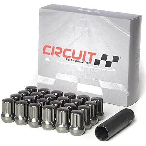 Circuit Performance Spline Drive Tuner Acorn Lug Nuts Hyper Black 14x1.5 Forged Steel (24pc + Tool) Compatible with Dodge Challenger Charger Cover
