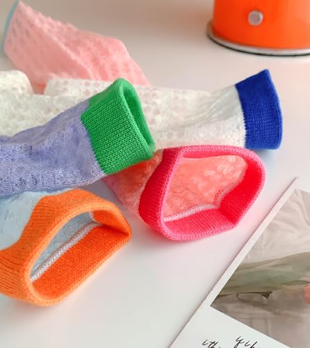 Image of Women's Dopamine Color-Block Crew Socks, Mesh Mid-Calf & Scrunch Thin Sock for Shoe Size 5-8