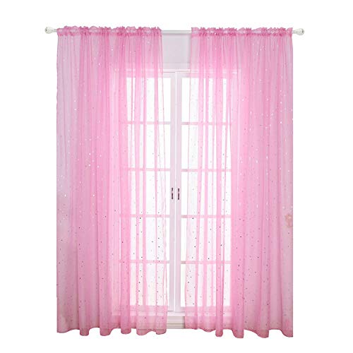 Estrella Tul Gasa Ventana Cortina Moderno Visillo de Voile para Dormitorio Infantil Living Om (100 X 200cmWhite) - Rosa, 100 x 270cm