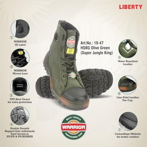 Image of Liberty Warrior Super Jungle King for Men, Line Print Leather, Hard Toe, 19-47HSBG Commando Army Shoes for Men, Light Weight, Waterproof, Military Boot for Men, Olive Green Sizes - 5UK-12UK