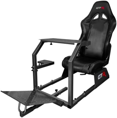 GTR Simulator GTA Model Majestic Black Frame with Adjustable Black Leatherette Racing Seat Racing Driving Gaming Simulator Cockpit Chair