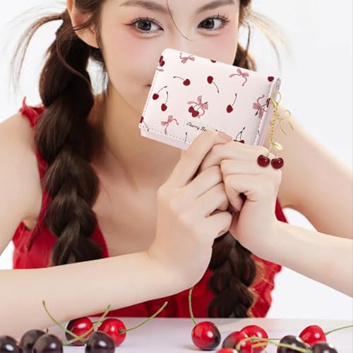 Image of Sunwel Fashion Cute Coquette Bow Wallet with Key-chain for Women Girls | Bow Print Wallet Card Holder ID Window