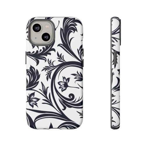 Coque iPhone 14 rigide mate au motif floral tourbillon noir et blanc