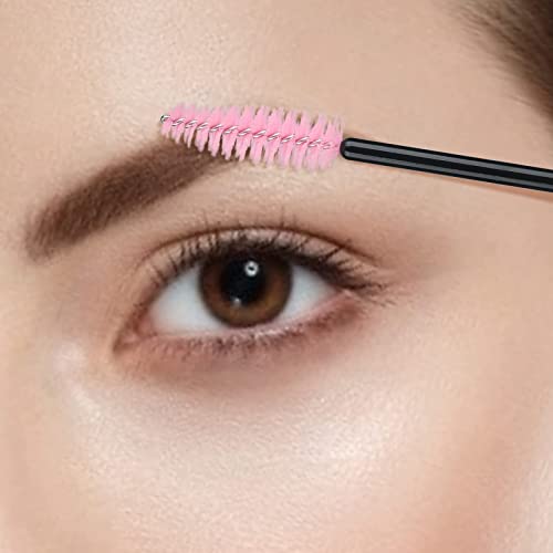 Image of G2PLUS 50pcs Disposable Eyelash Brushes, Mascara Wands Applicator Makeup Kits, Eyelash Spoolies Brushes for Lash Extensions, Eyebrow Grooming, Makeup Kit, Salon Professional Use (Black+Pink)