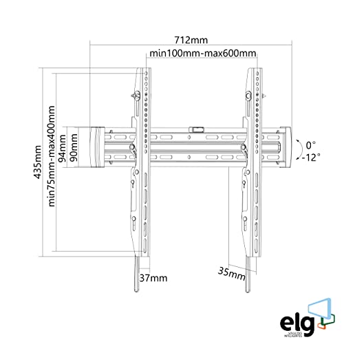 ELG A03V6 - Suporte Inclinável de Parede para TVs Planas e Curvas de 32'' a 65'' com Peso Máximo