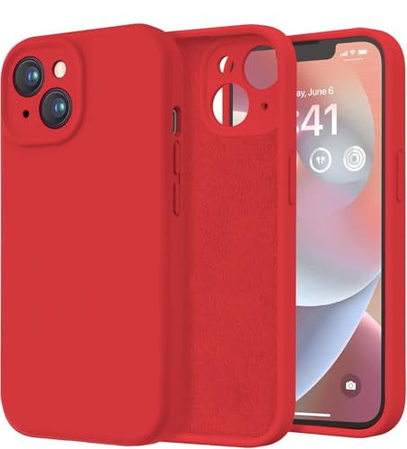 Image of Elzzi Microfiber Square Candy Case Compatible for iPhone 14, Shockproof Slim Back Cover Liquid Silicone Case (Red)