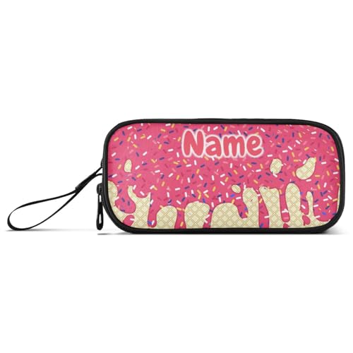 Image of Custom Red Ice Cream Print Pencil Case Box Boys Girls Personalized Name Large Pencil Pouch Stationery Pen Bag Organizer for Kids Adults School Office