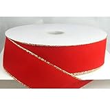 Wired Traditional Red with Gold Edges Velvet Christmas Ribbon 2 1/2" #40 - 50 Yards