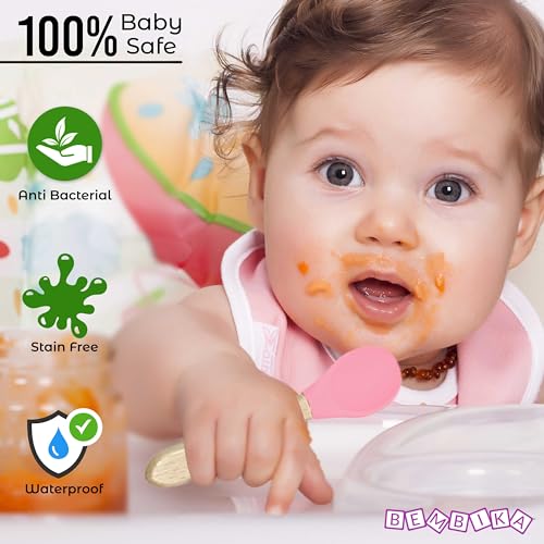 Image of Bembika Baby Feeding Essential Baby Dinner Set Silicone Tableware Set for Baby Infant Training Eating Utensils Butterfly Design - (Pack of 2)(Baby Pink)