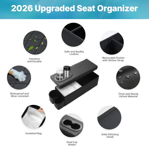 Image of Mixsuper Liner Car Seat Organizer for Kia Sorento 2021-2026, Console Organizer Backseat Box with Cup Holders for Kia Sorento, Kids Toys Baby Supplies Dog Toy Box Storage Bin Travel Accessories