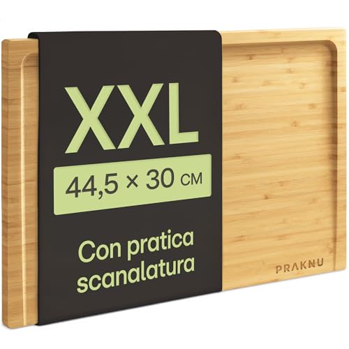 Praknu Tagliere da Cucina in Legno Grande XXL - con Scanalatura Per Succhi - Reversibile Tagliere In Bambù Massiccio FSC® -...
