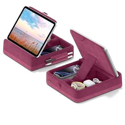 KDD Tablet Pillow Stand with Storage, Foldable iPad Holder for Lap, Desk and Bed, Angle Adjustable Soft Pad Dock with Stylus Mount Compatible with iPad Pro, Air, mini, Book, Phone and Tablet (4-13")