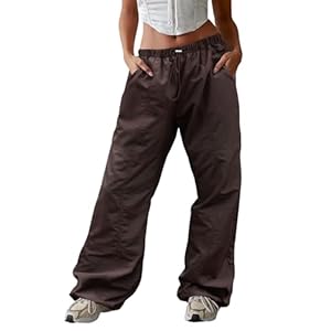 Waitfairy Parachute Pants for Women,Baggy Fit Cargo Pants with Pockets