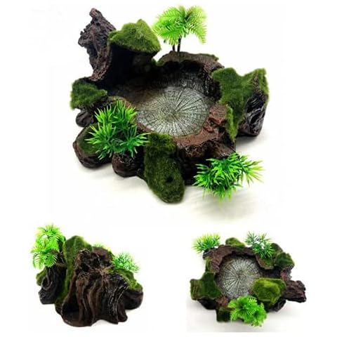 Tikwisdom Reptile water bowl, resin reptile platform designed by rocks and trees, habitat, decorative glass container, water tank decoration Cover