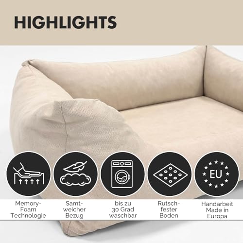 PAW WOW Emma Hundebett | Orthopädisches Hundebett | Hundekörbchen für kleine und mittelgroße Hunde (Beige, 85x65cm)