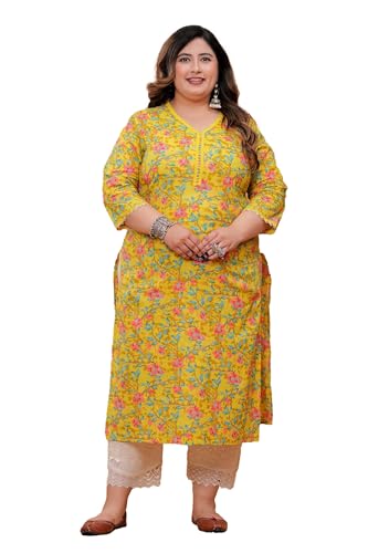 LABULY Women Pure Cotton Plus Size Kurti with Lace & Kantha Work ...