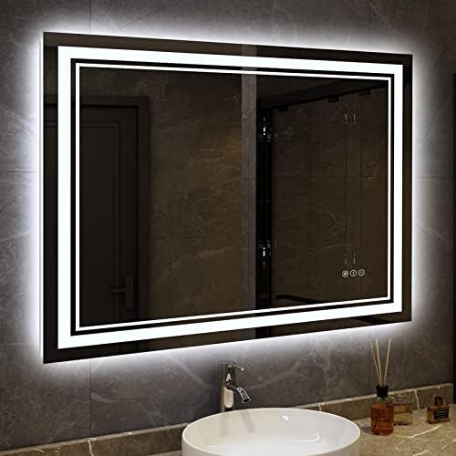 AWANDEE 40x32 LED Bathroom Mirror with Lights, Dimmable Lighted Vanity Mirror with Front and Backlit, Large Anti-Fog LED Vanity Mirror for Wall with 3 Colors, Memory, Shatter-Proof,Horizontal/Vertical