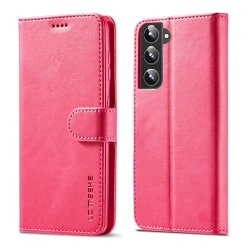 Coque portefeuille Samsung S22 antichoc et étui magnétique en cuir avec porte-carte rose