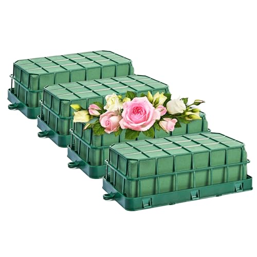 Pack de 4 Espumas Florales Naturales para Arreglos Florales, Esponja 23x11x8 CM Para Flor Cortada con Base y Rejilla - Herramienta Esencial para Arreglos Florales, Bodas, Cumpleaños, Casa, Oficina